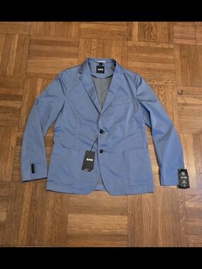 BOSS Men's Light Blue Hanry Airweight Blazer Slim Fit 44R